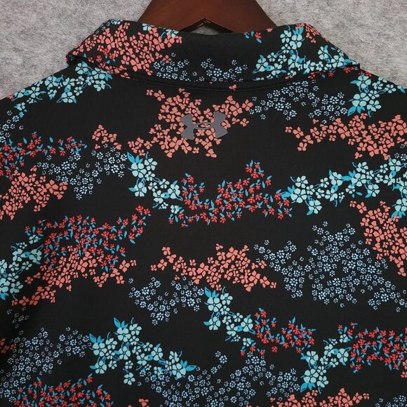 UNDER ARMOUR 2XL Playoff 3.0 Polo Golf Shirt Black Hydro Teal Stretch Floral AOP - Picture 8 of 10